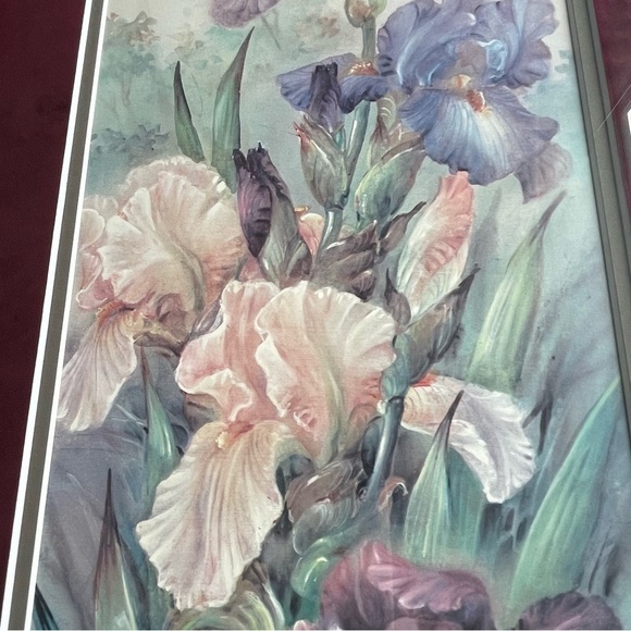 Lena Liu Floral Handsigned Artwork Print Peach And Purple Irises Limited Edition - Picture 8 of 11